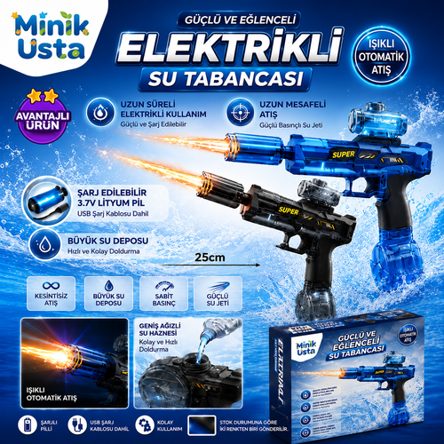 Şarjlı Işıklı Ateş Efektli Su Tabancası